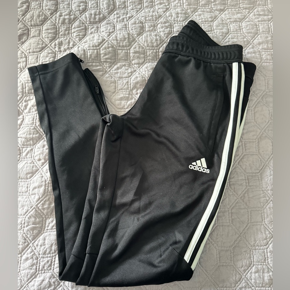 Adidas Track Pants Womens Small Black Tiro Drawstring Tapered Zip Ankle